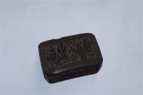 A Cantonese carved tortoiseshell snuff box